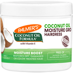 Jar of Palmer's Coconut Oil Formula hairdress with coconut illustration on a white background