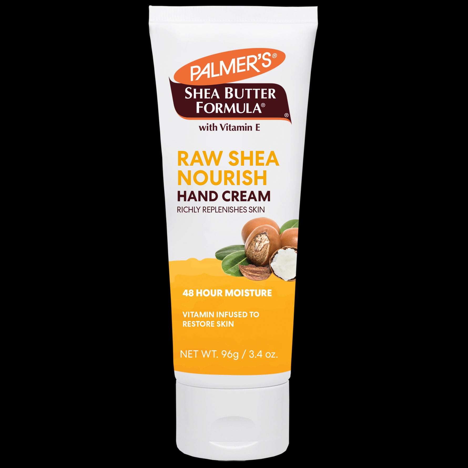 Palmer’s Raw Shea Nourish Hand Cream tube with shea nuts graphic.