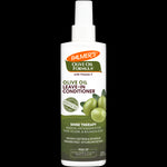 Palmer's Olive Oil Leave-In Conditioner spray bottle with benefits listed.