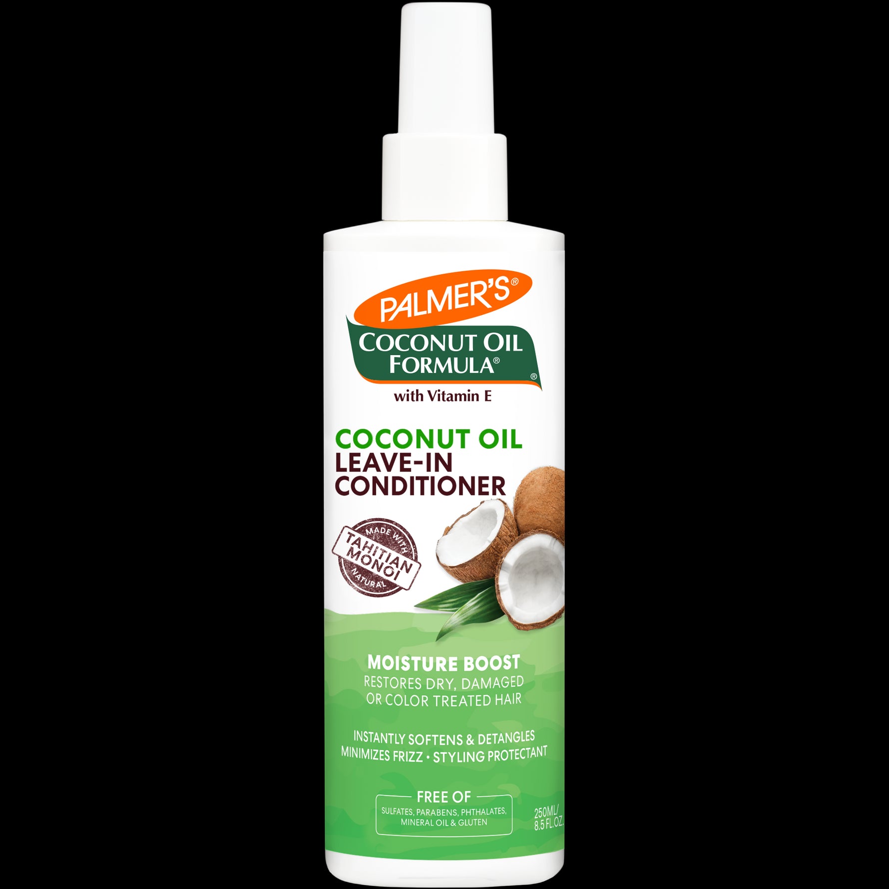 Palmer’s Coconut Oil Leave-In Conditioner bottle with benefits listed.