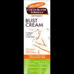 Palmer's Cocoa Butter Bust Firming Cream box featuring key ingredients and benefits.