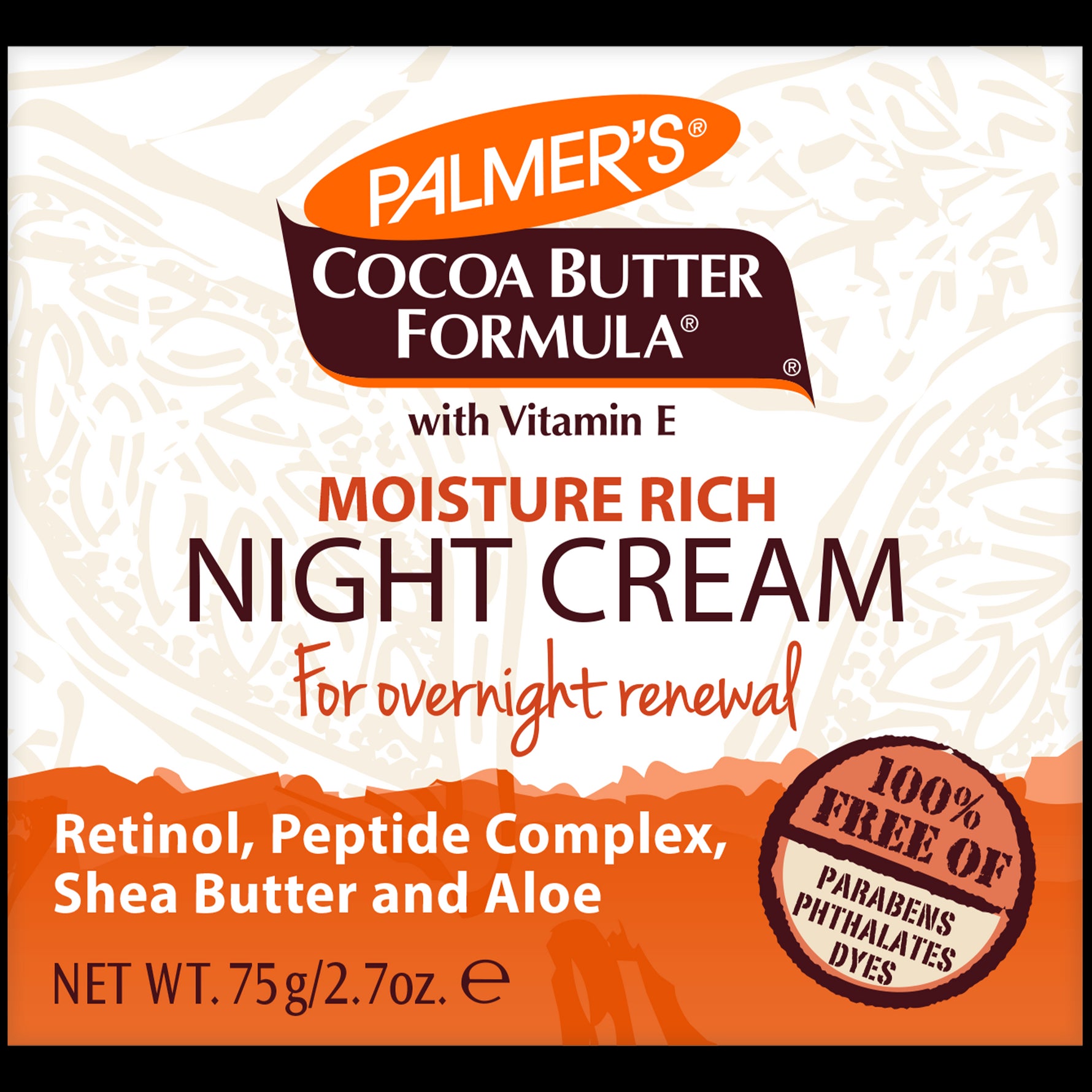 Palmer’s Moisture Rich Night Cream jar label with key ingredient details.