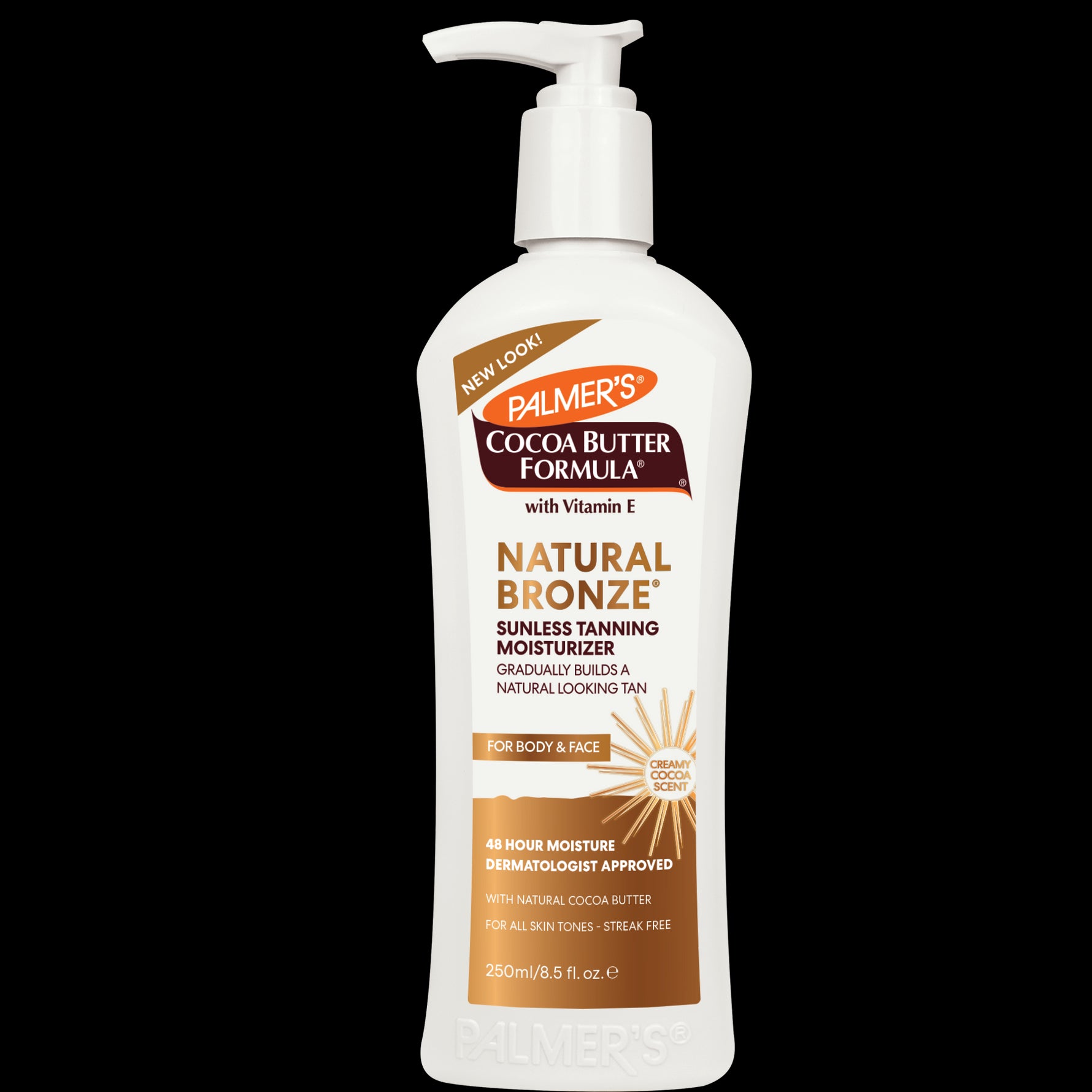 Palmer's Cocoa Butter Formula Natural Bronze sunless tanning moisturizer bottle on a white background