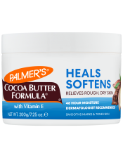 Benefits:

Heals & Softens rough, dry skin with natural Cocoa Butter and Vitamin E for healthier-looking skin
48 hour moisture
Vegan Friendly - no animal ingredients or testing
Dermatologist recommended, Suitable for eczema-prone skin
Free of parabens, phthalates
4 out of 4 dermatologists recommend Palmer's
Works well layering with Palmer's Cocoa Butter Formula Daily Skin Therapy Body Lotion and Body Oil
Over 100 multi-purpose uses!

 
Heal and Soften extremely rough, dry skin with Palmer's Cocoa Butter Formula Original Solid, crafted with intensively moisturizing Cocoa Butter and Vitamin E. This unique concentrated solid melts into skin to lock in moisture.
Proudly made in U.S.A., Palmer's® has been a trusted brand for over 180 years, providing high-quality natural products that are passed down from generation to generation. Palmer's Cocoa Butter Formula uses the highest quality natural ingredients for superior moisturization head-to-toe.

 