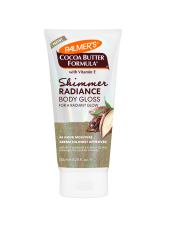 Benefits:

Illuminates skin for all over shimmer
Adds a touch of radiance to all skin tones
Blurs imperfections and deeply nourishes
48 hour moisture
Dermatologist Approved
Vegan Friendly/Cruelty Free
Can be cocktailed with Palmer's Shimmer Radiance Body Oil for an amplified boost to radiance and glow
No parabens or phthalates
Perfect for blurring imperfections, cellulite, marks, amplifying tans, pregnancy glow or overall radiance

Shimmer and Glow with Palmer's Cocoa Butter Formula Radiance Body Gloss lotion, crafted with intensively moisturizing Cocoa Butter and skin-illuminating pearls for nourished, etheral glow-kissed skin. 