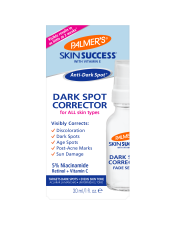 Benefits:

Targets dark spots, age spots, uneven skin tone; Balances uneven skin tone and discoloration
Helps improve skin suppleness and elasticity
Minimizes the appearance of fine lines and wrinkles
Brighter, more radiant skin
Recommended for all skin types and tones
Visible results in as little as 2 weeks*
Free of Hydroquinone, Parabens, Phthalates, Sulfates, MI and Dyes
Not tested on animals

 




Results


% of women who saw an improvement**




Improved Uneven Skin Tone


96%




Reduced the Appearance of Acne Scars


98%




Diminished Dark Spots


98%




Enhanced Radiance and Glow


94%




Skin Looked More Youthful and Healthy


100%




 
Palmer's Skin Success Dark Spot Corrector gves you your brightest, most radiant and uniform complexion by effectively correcting discoloration such as dark spots, age spots and uneven skin tone.
 
My Skin Success™: Share your Skin Success story with us on Instagram using #MySkinSuccess
 
*May take up to 6 weeks
** based on a 52 person independent clinical study after 8 weeks