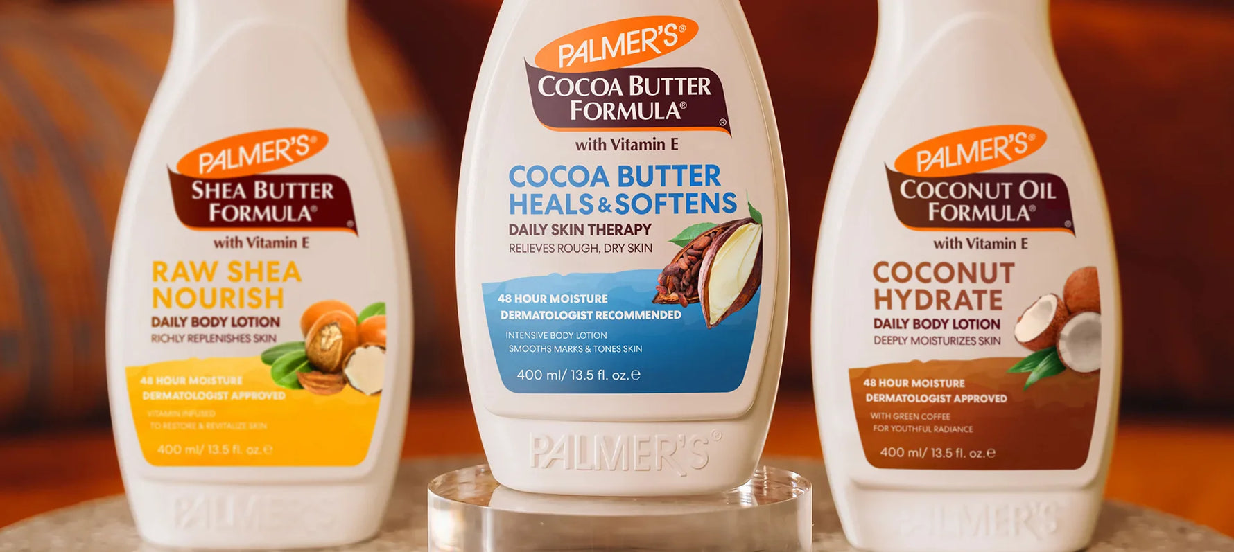 Palmer's Shea Butter, Cocoa Butter, and Coconut Oil Body Lotions on a table