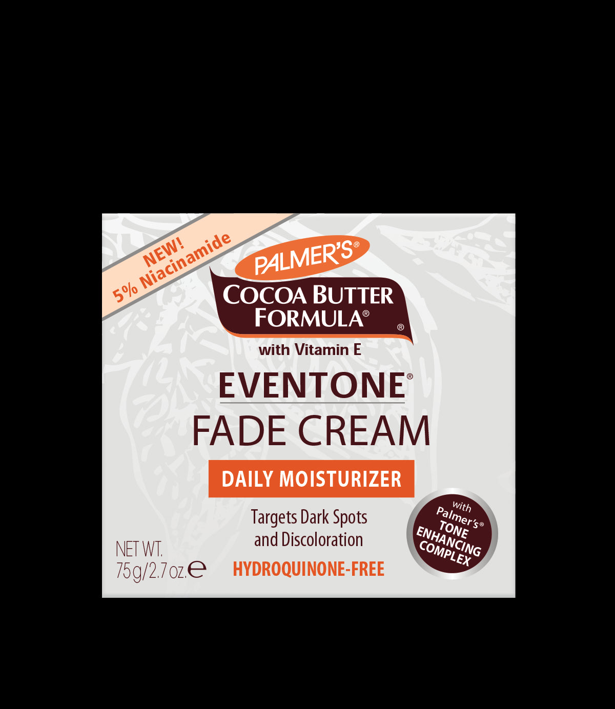 Palmer’s Eventone Fade Cream box front with key features.