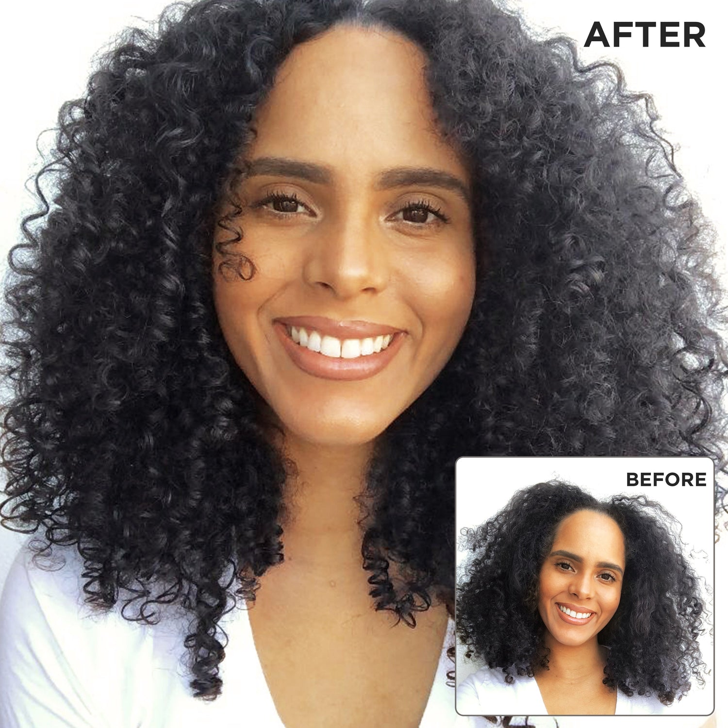 Woman's curls improved using Cocoa Butter Shampoo.