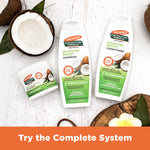 Coconut Oil Gro Treatment with natural reparatives, surrounded by coconuts.
