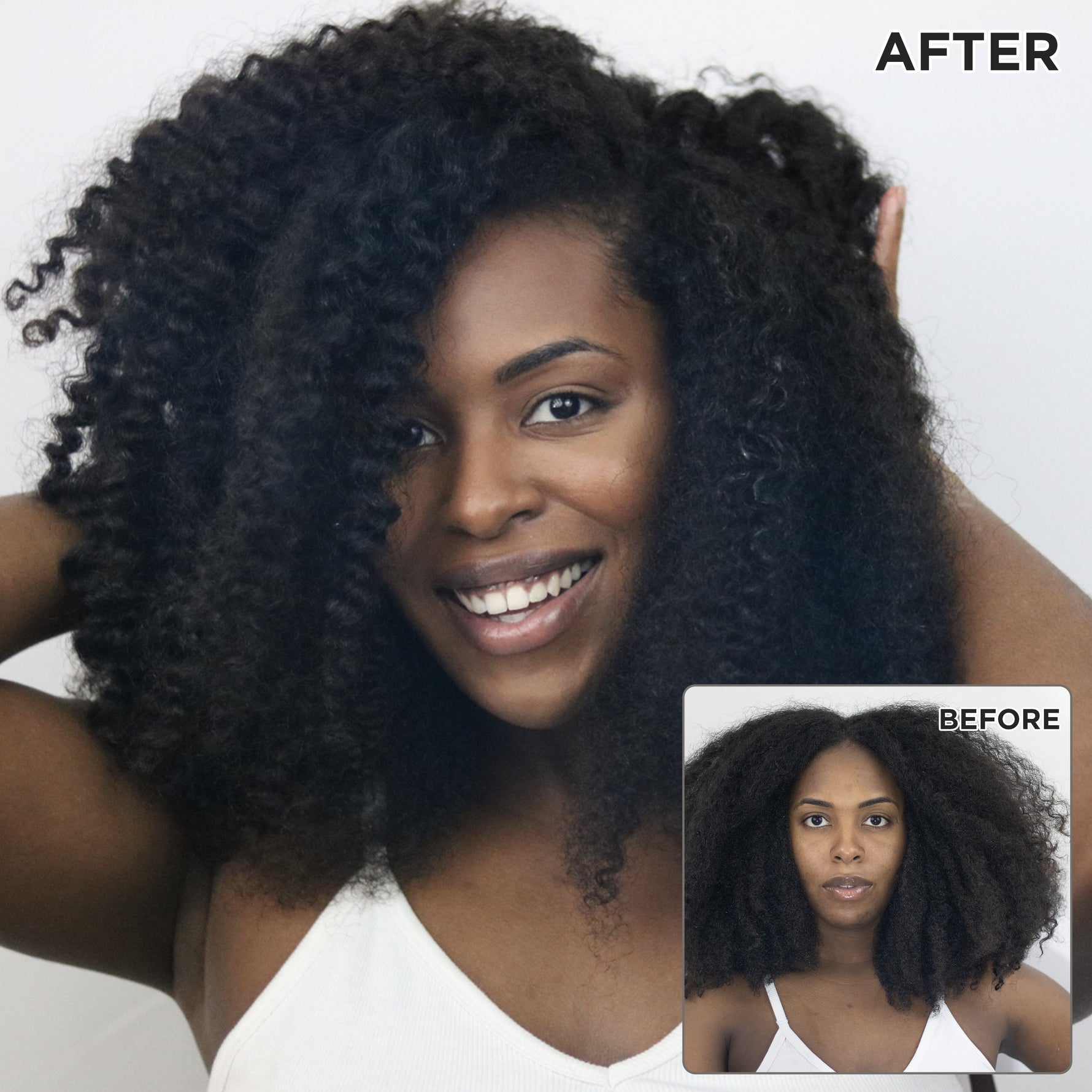 Before and after using Coconut Oil Gro Treatment on curly hair.