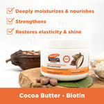 Cocoa Butter Deep Conditioner jar with cocoa beans and shea butter.