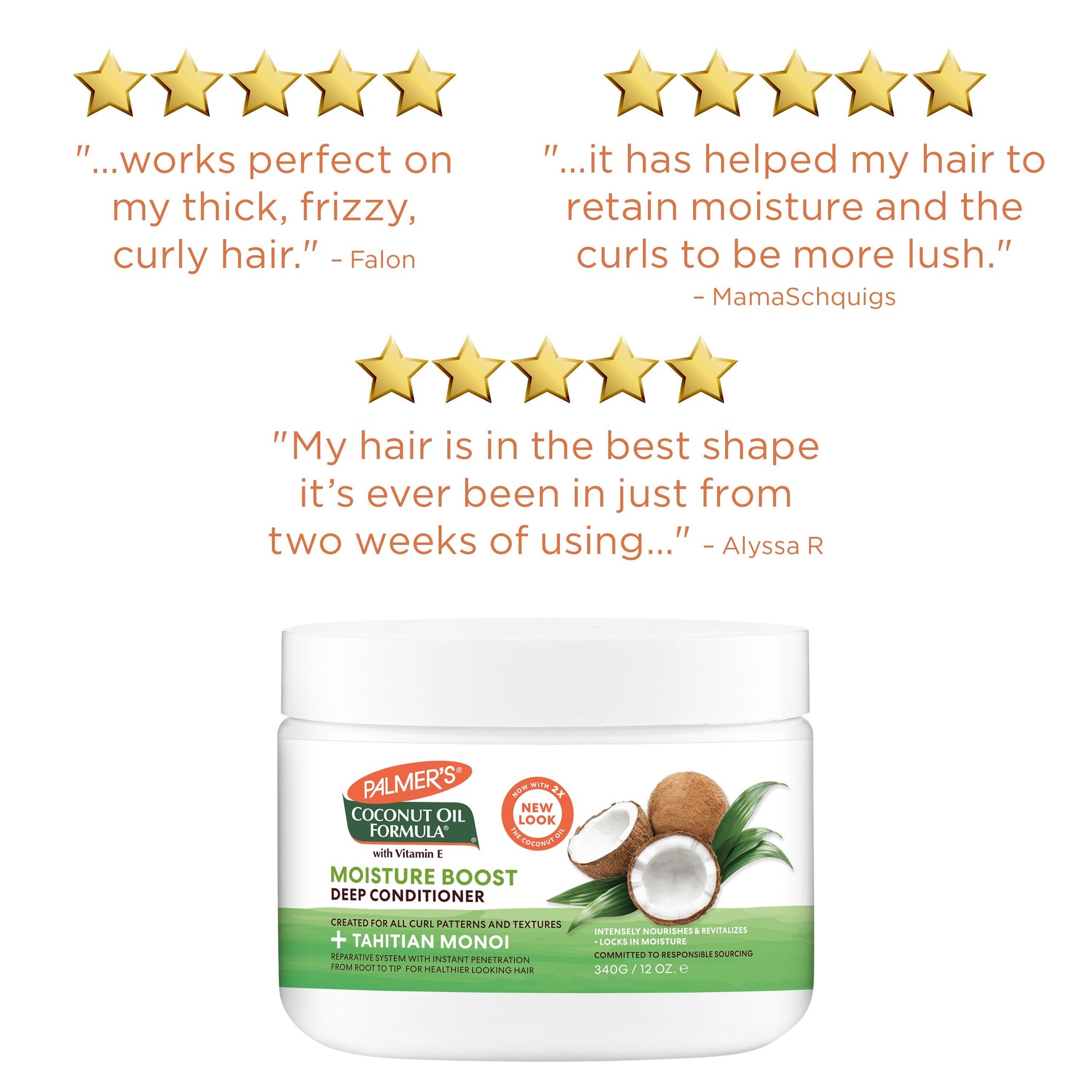 Palmer’s Moisture Boost Deep Conditioner tub with customer praise.