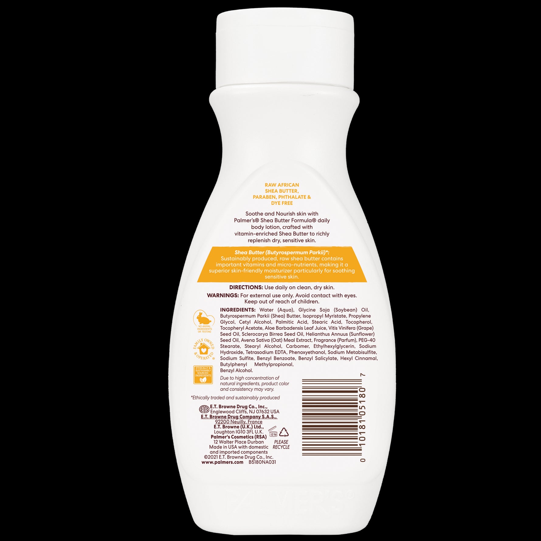 Back of Palmer’s® Raw Shea Nourish Body Lotion bottle.