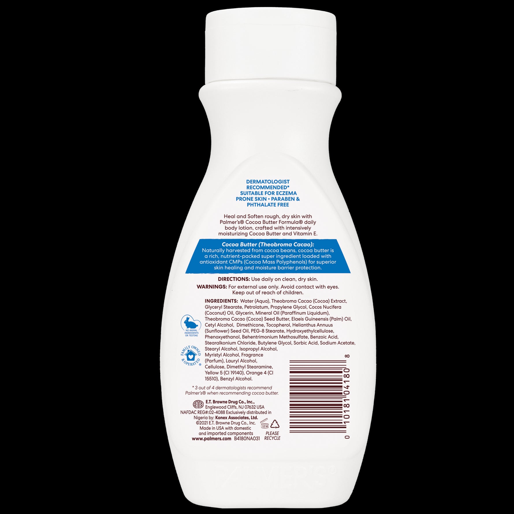 Back label of Palmer’s® Daily Skin Therapy Cocoa Butter Body Lotion.