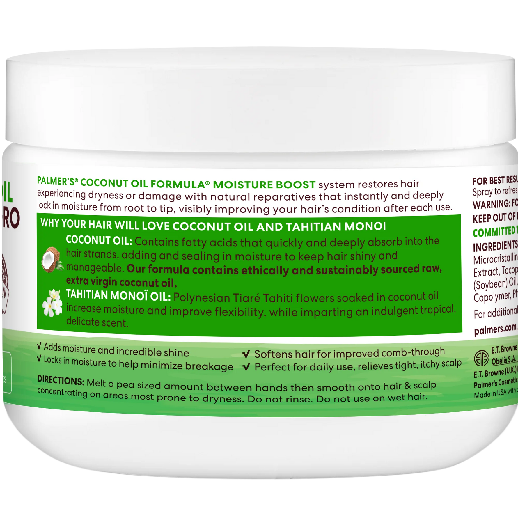 Palmer's Coconut Oil Formula jar with green label on a white background
