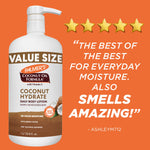 Palmers Coconut Hydrate Body Lotion, 1-liter pump, promises 48-hour moisture.