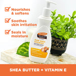 Raw Shea Nourish Body Lotion with Vitamin E, benefits highlighted.