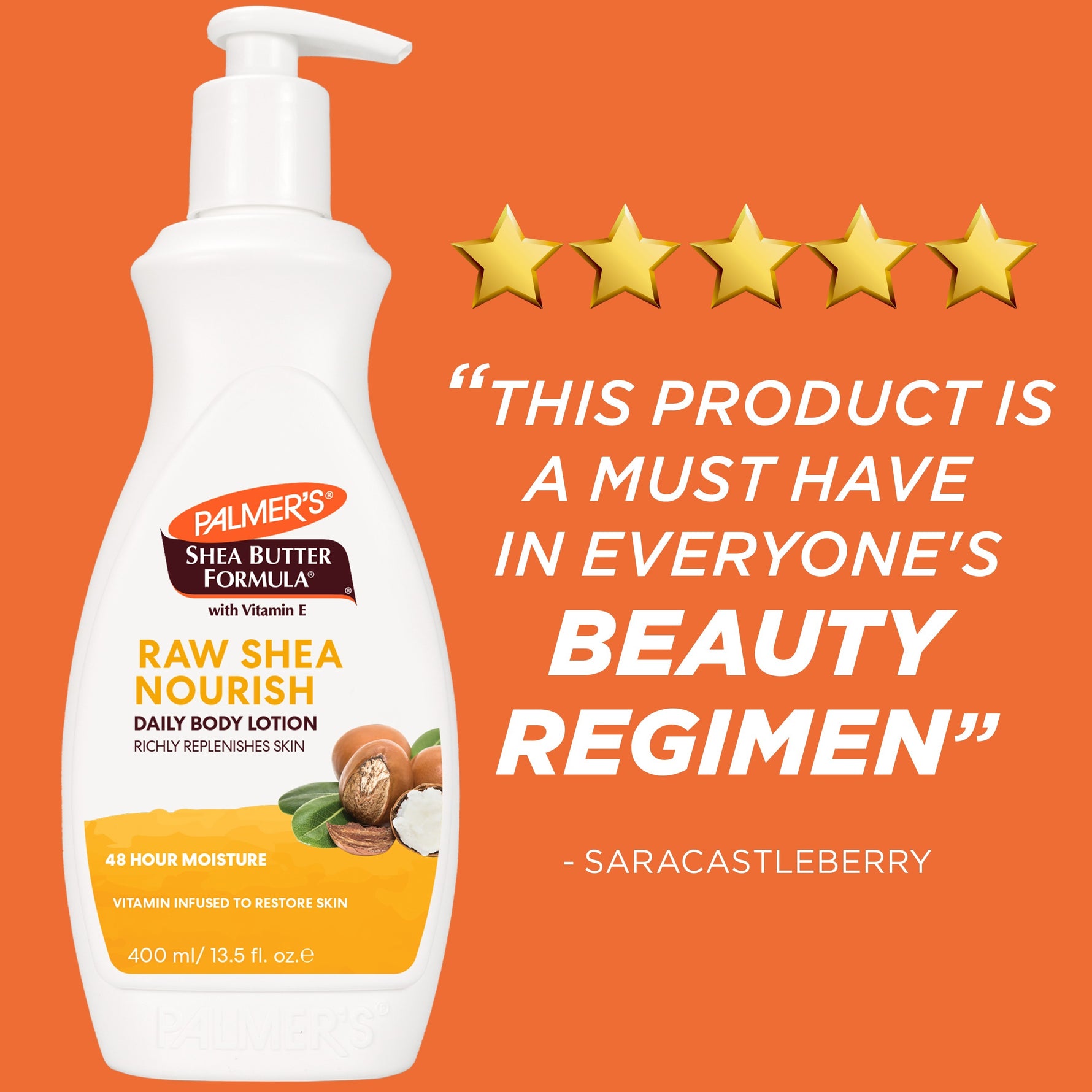 Raw Shea Nourish Body Lotion, 400 ml bottle, highly rated, customer recommended.