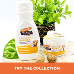Raw Shea Nourish Body Lotion and Balm with shea nuts and plant.