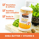 Raw Shea Nourish Body Lotion with shea nuts, plant, and benefits.