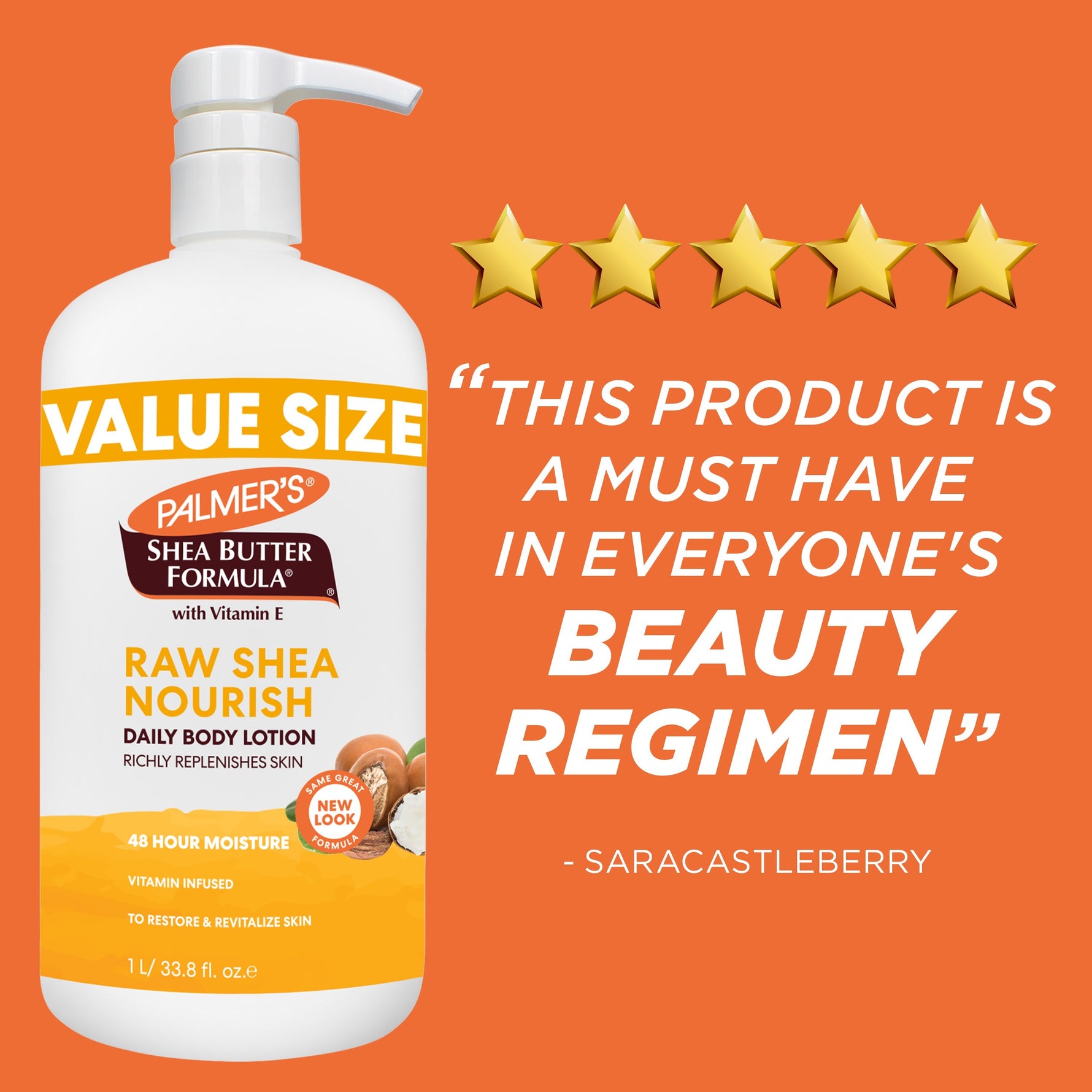 Palmer’s Raw Shea Nourish Body Lotion, 1L pump, 48-hour moisture.