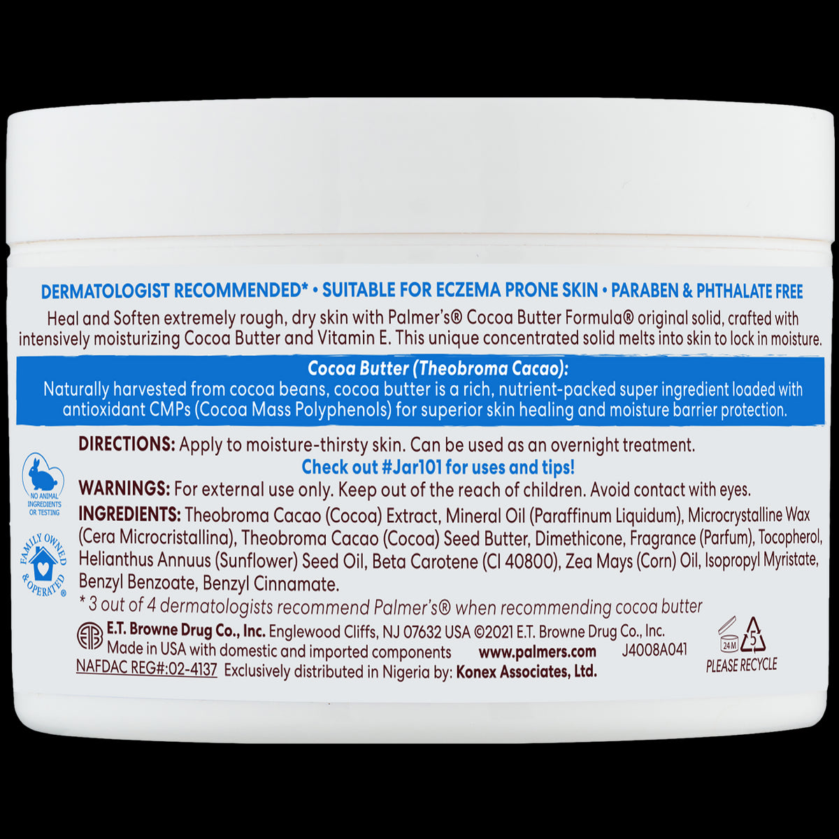 Original Solid Jar back label featuring usage, ingredients, and product details.