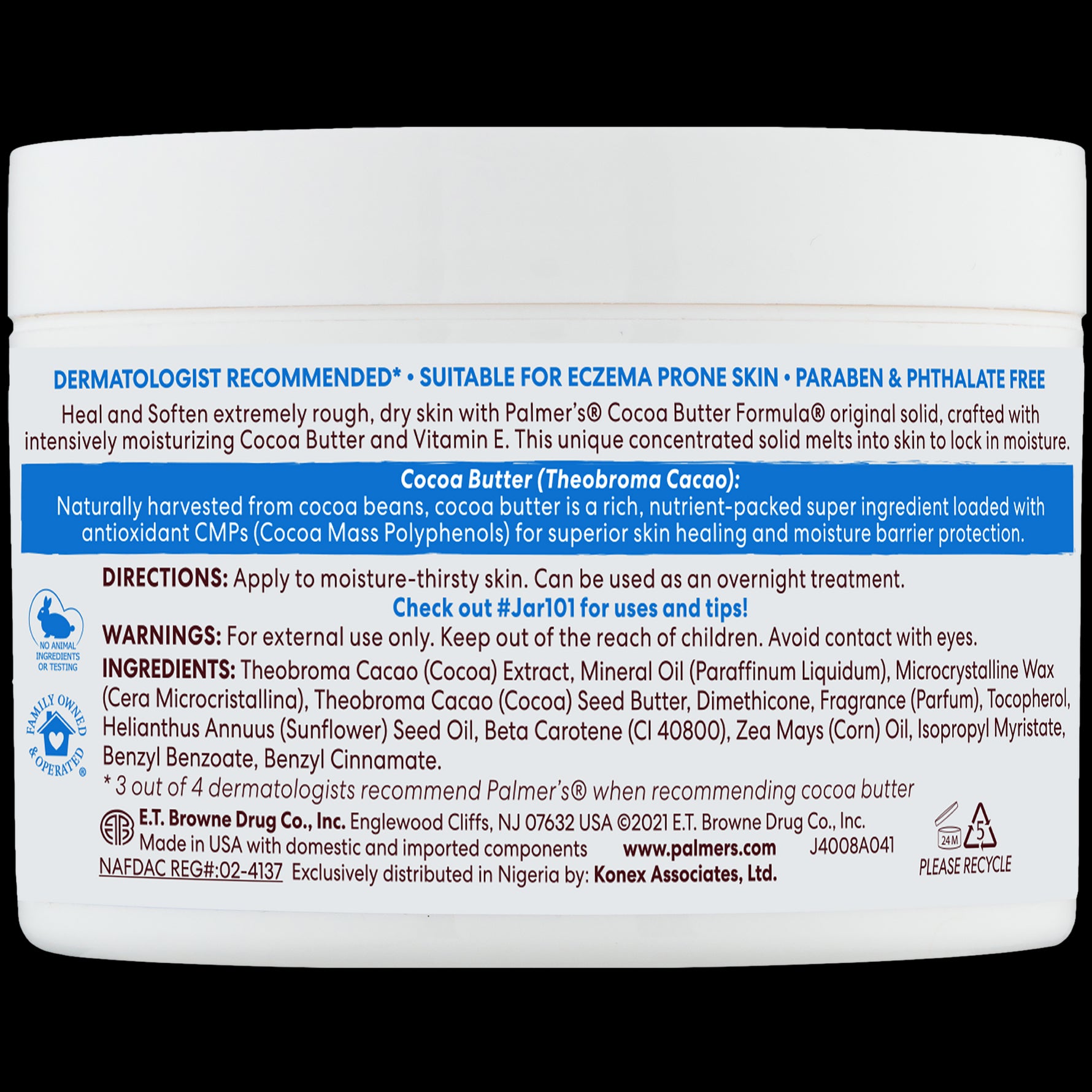 Original Solid Jar back label featuring usage, ingredients, and product details.