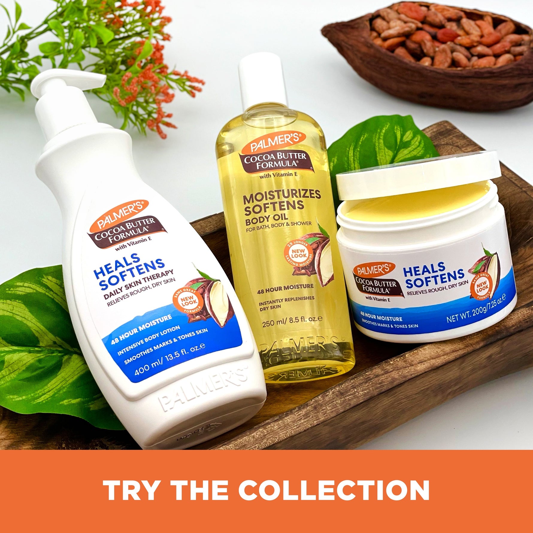 Palmer’s Original Solid Jar alongside body lotion and oil.
