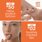 Palmer's Original Solid Jar shown soothing tattoos and cracked lips.