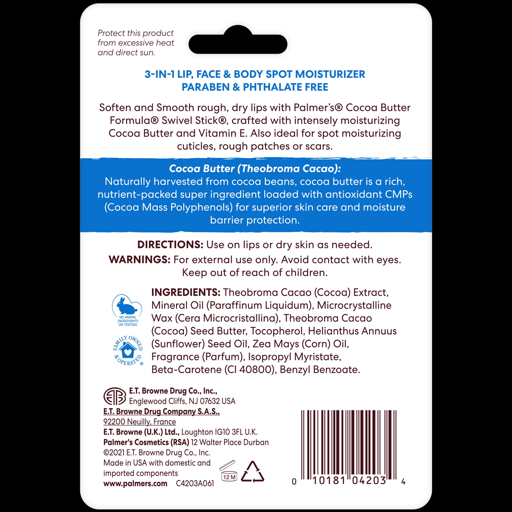 Palmer's Swivel Stick packaging with product details and ingredients.