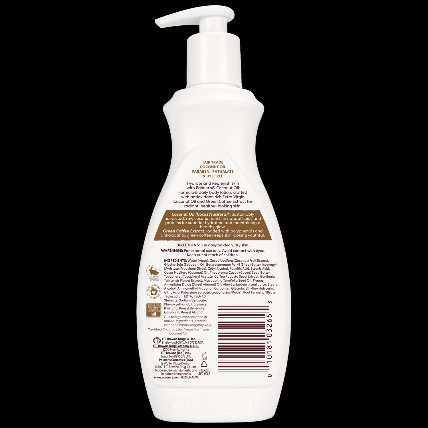 Coconut Oil Body Care Bundle back label with product details.