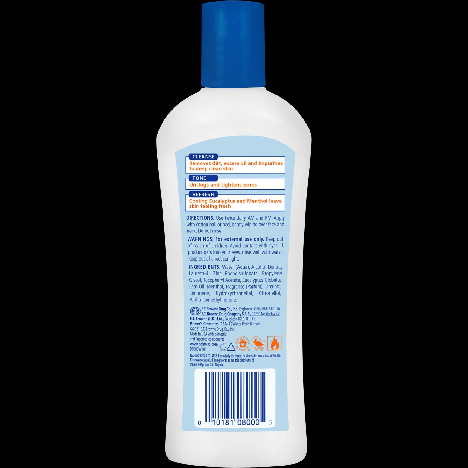 Back label of Deep Cleansing Astringent detailing benefits, directions, and warnings.