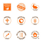 Olive Oil Gro Therapy product attribute badges grid.