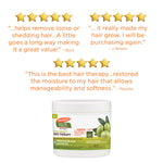 Olive Oil Gro Therapy jar with glowing customer testimonials.