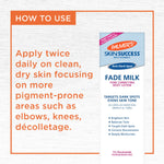 Anti-Dark Spot Fade Milk usage instructions and packaging details.