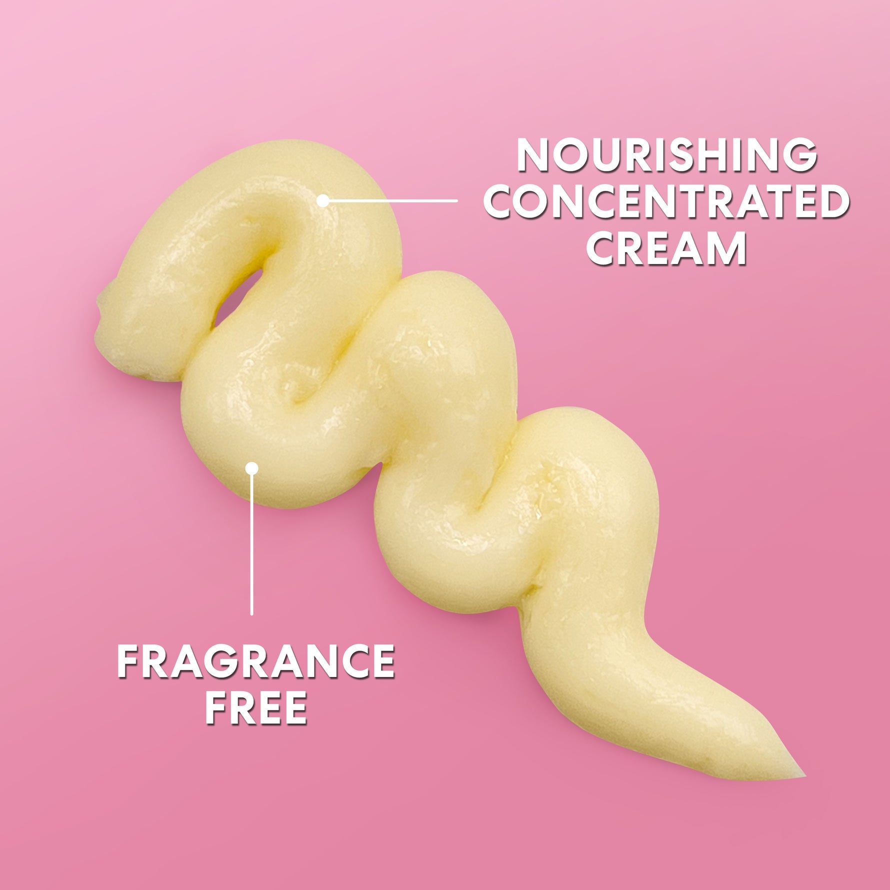 Vitamin E Concentrated Cream piped in S-shape, labeled nourishing, fragrance-free.