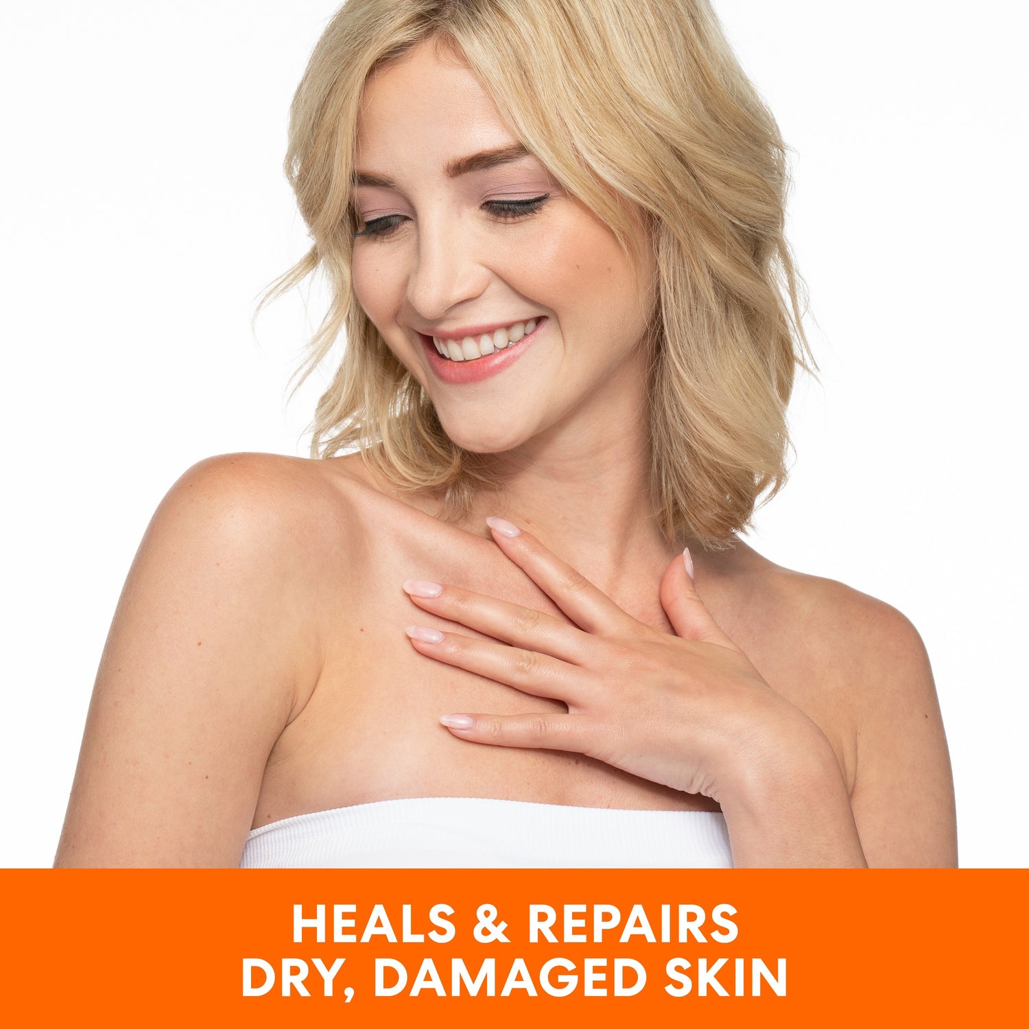Woman with Palmer's Vitamin E Body Lotion banner.