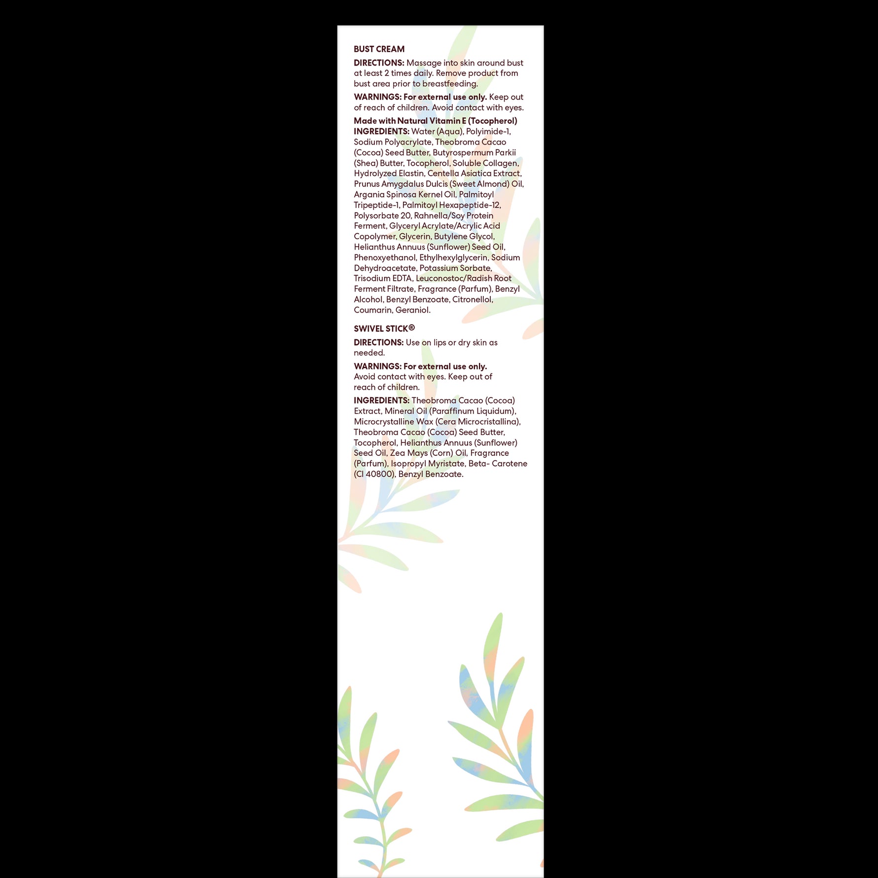 New Mommy Skin Firming Recovery Kit label with Bust Cream, Swivel Stick details.