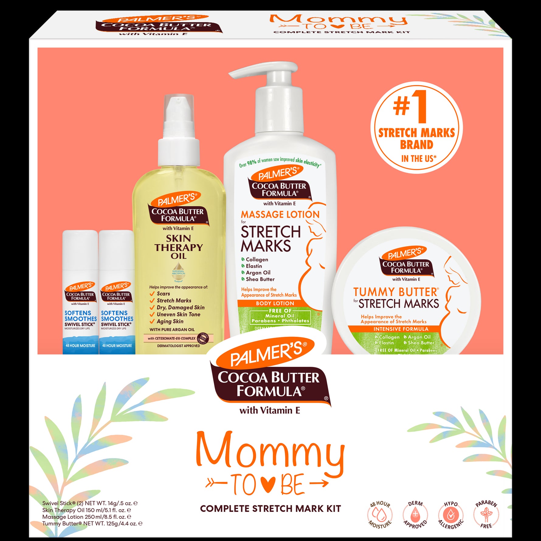 Mommy To Be Complete Stretch Mark Care Kit with moisturizers and oils.