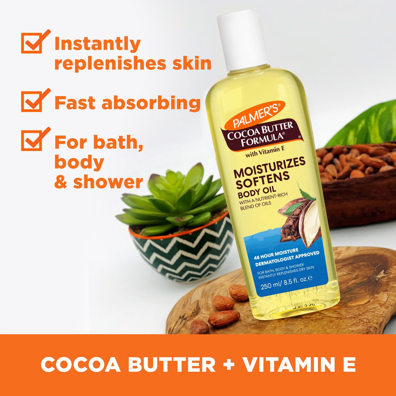 Palmer's Moisturizing Body Oil with Vitamin E and cocoa butter.