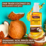 Palmer's Coconut Oil Formula bottle with coconuts on a blue background