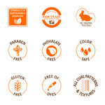 Coconut Oil Hair & Scalp Oil's ethical and ingredient badges.