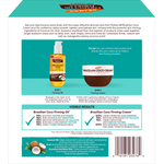 Product packaging for Palmer's Brazilian Coco Cream and Firming Oil with step-by-step instructions and visible results.