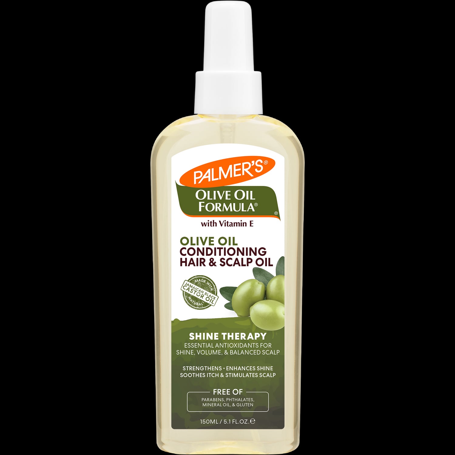 Palmer’s Olive Oil Hair & Scalp Oil, 150 ml pump bottle.