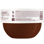 Brown jar with white label displaying ingredients and directions on a white background