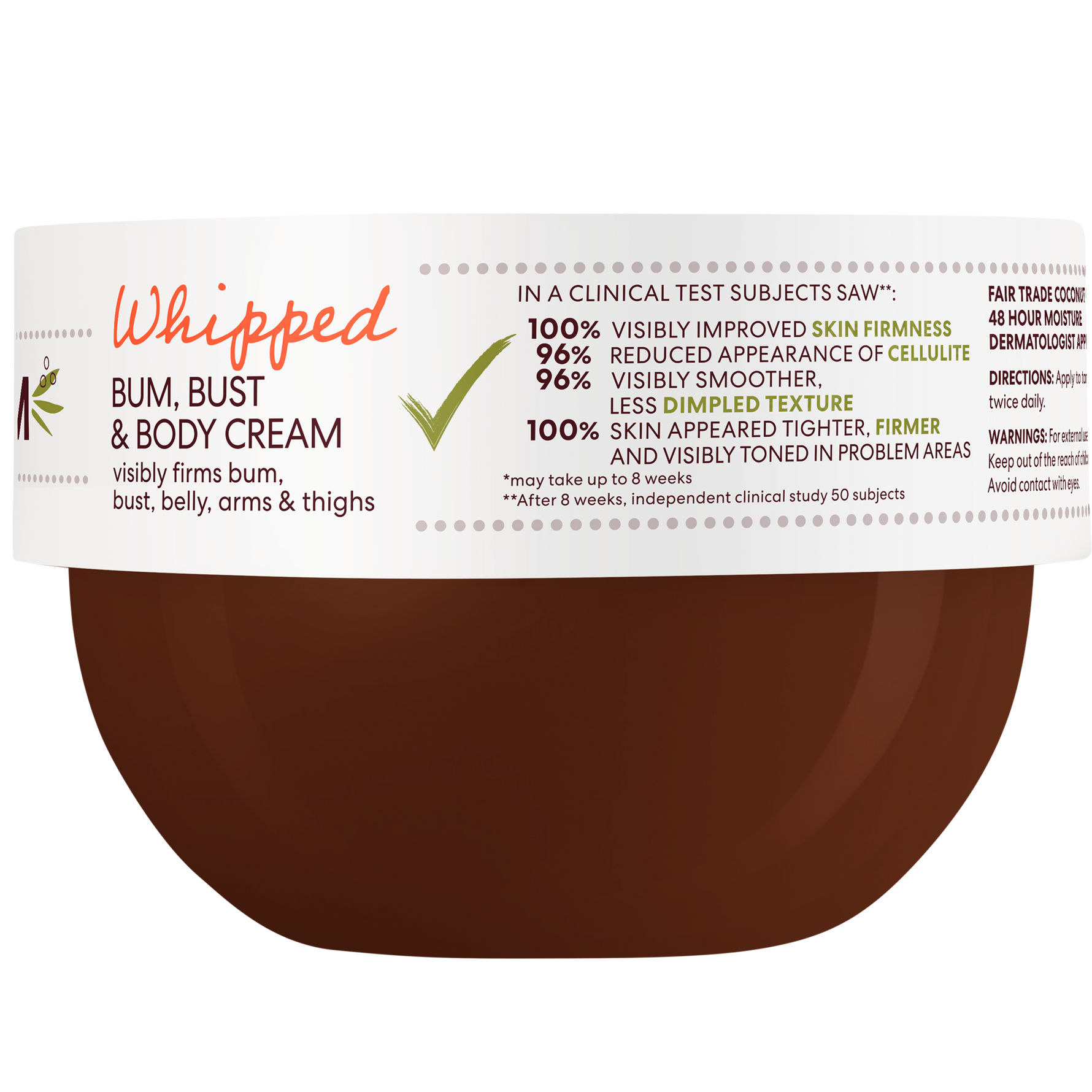 Whipped Bum, Bust & Body Cream container with label on a white background
