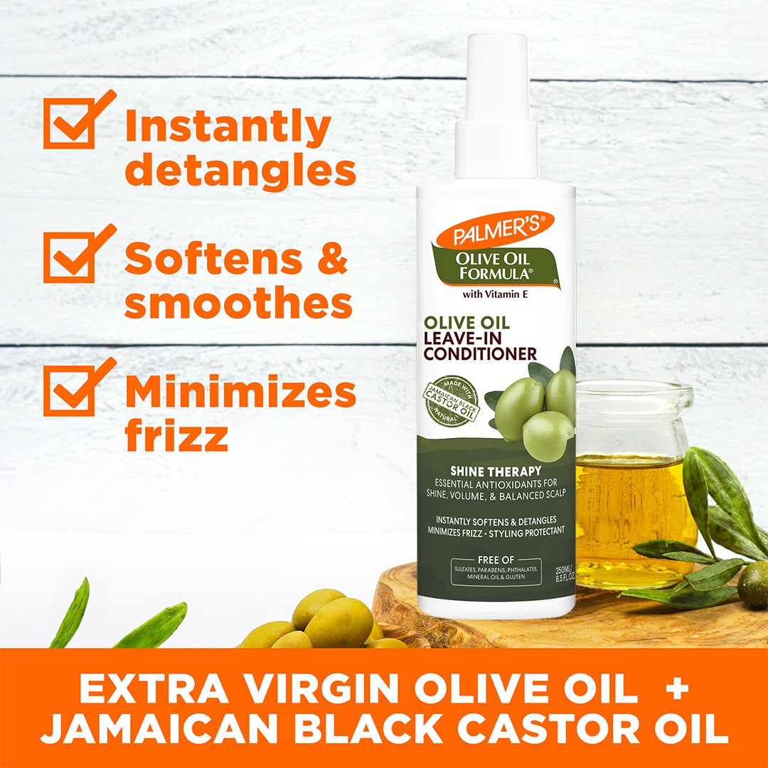 Palmer’s Olive Oil Leave-In Conditioner with extra virgin olive oil benefits.
