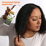 Woman using Olive Oil Leave-In Conditioner spray.