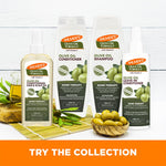 Palmer's Olive Oil Leave-In Conditioner amid haircare collection and fresh olives.